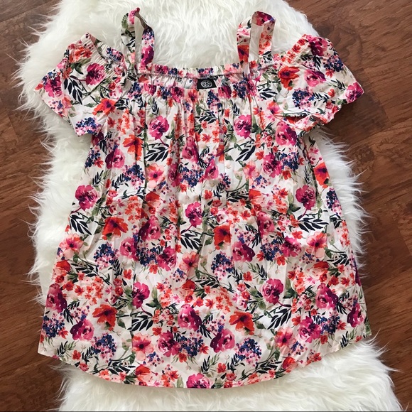 Bobeau Floral Poplin Off Shoulder Top Medium - Picture 6 of 8